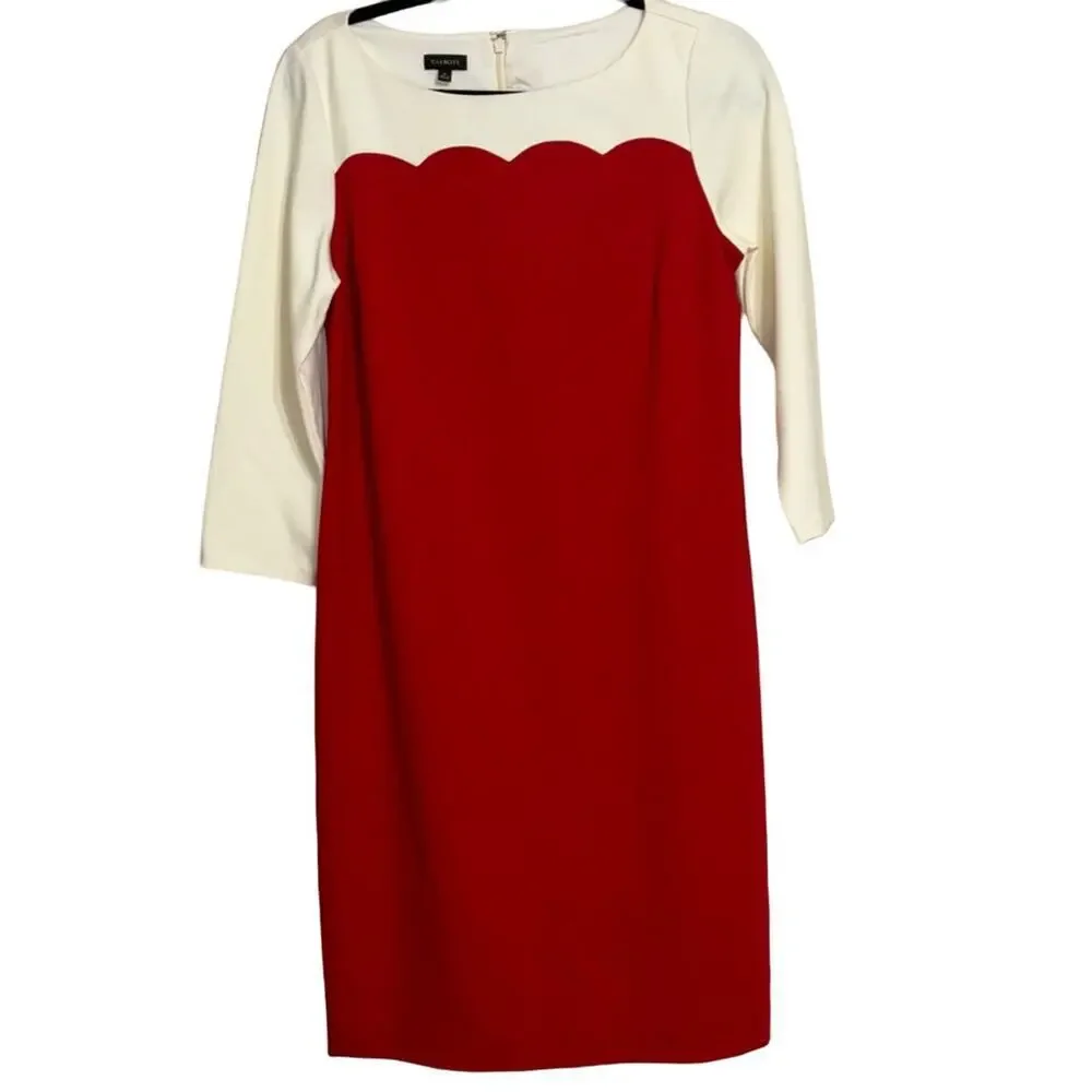 Talbots Midi Ponte Scalloped Color Block Dress Red Size 6